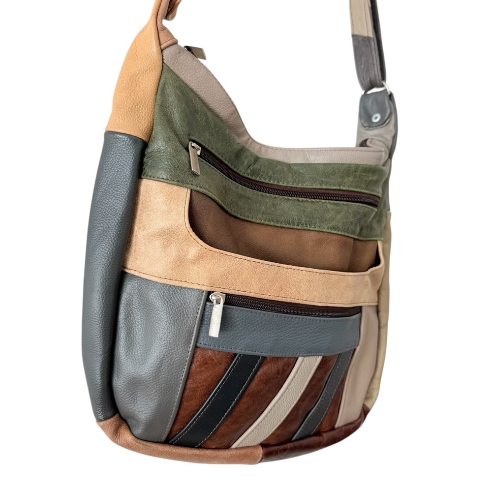 Soft Leather Colorblock Patchwork Multicolored Br… - image 6